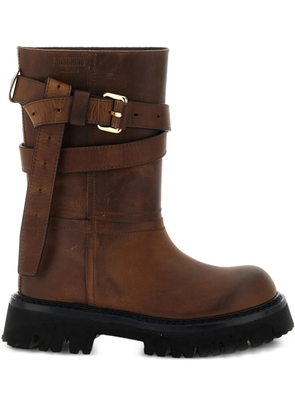 Moschino buckled leather boots - Brown