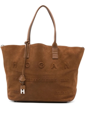 Hogan medium Script embossed-logo suede tote bag - Brown