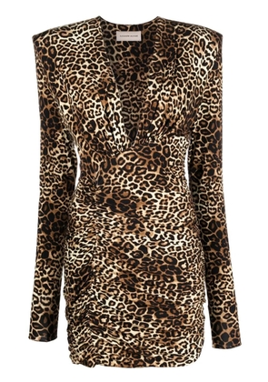 Alexandre Vauthier leopard-print V-neck mini dress - Brown