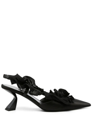Nensi Dojaka ruffle-detailed satin slingbacks - Black