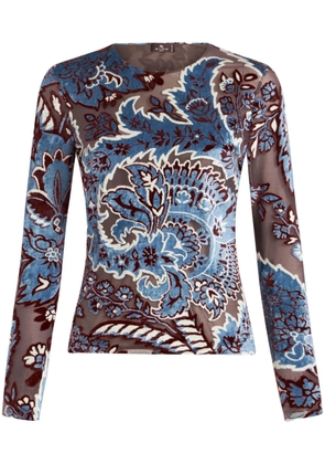 ETRO tulle and jacquard velvet top - Blue