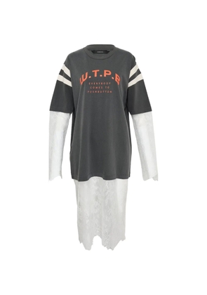 pushBUTTON stripe-detail lace-layer T-shirt - Grey