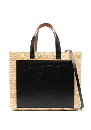 Plan C leather-panelled straw tote bag - Neutrals