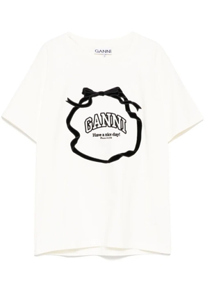 GANNI embroidered logo T-shirt - Neutrals