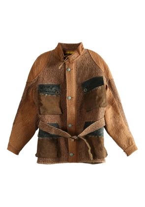 COMMUNS belted patchwork jacket - Brown