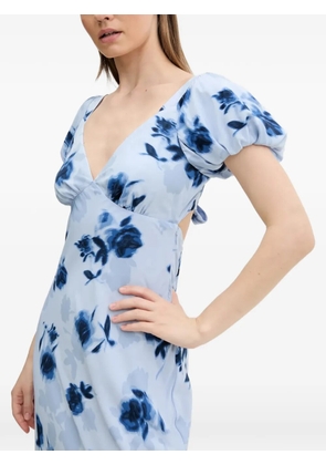 Abercrombie & Fitch floral-print puff-sleeve midi dress - Blue