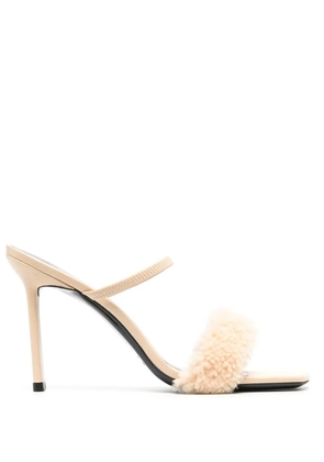 BY FAR Ada 100mm shearling sandals - Neutrals
