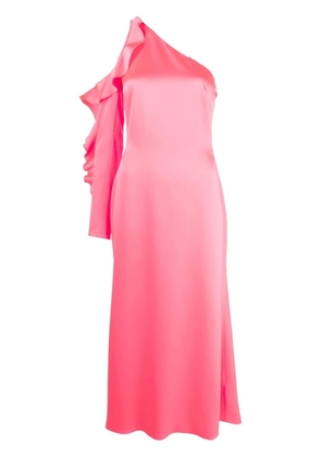 David Koma asymmetric ruffle-trim satin dress - Pink