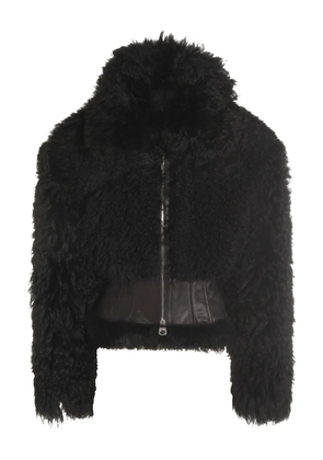 Blumarine leather-detail fleece jacket - Black