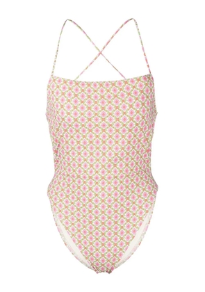 Tory Burch patterned cross-strap swimsuit - Neutrals