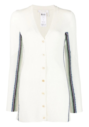 Chloé stripe-detail long wool cardigan - White