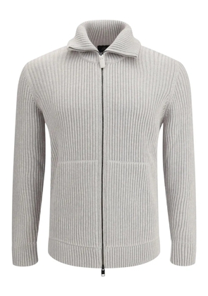 Brioni zip-up ribbed-knit cardigan - Grey