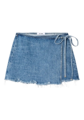 RE/DONE The Beach frayed wrap mini skirt - Blue