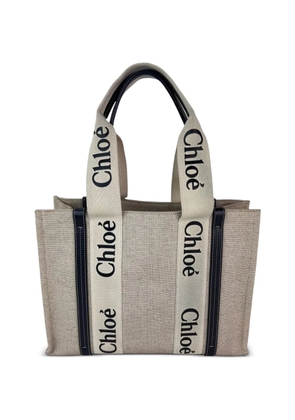 Chloé Vintage medium Woody ribbon-trim canvas tote bag - Neutrals