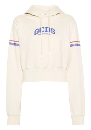 GCDS crystal-embellished cropped hoodie - Neutrals
