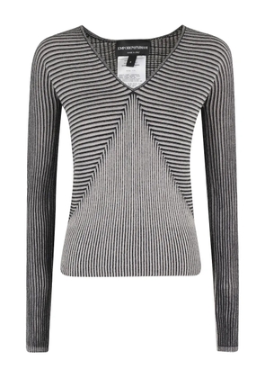 Emporio Armani striped V-neck sweater - Black