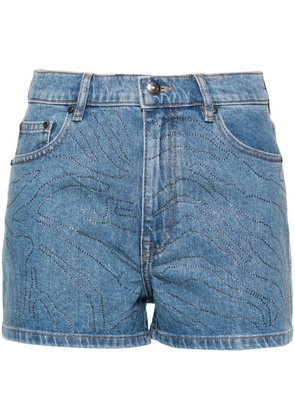 ROTATE BIRGER CHRISTENSEN rhinestoned high-rise denim shorts - Blue