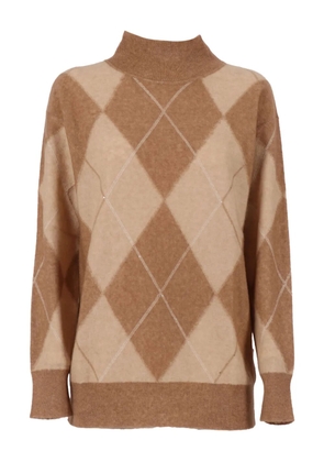 Lorena Antoniazzi argyle-knit turtleneck sweater - Brown