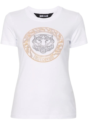Just Cavalli Tiger Head-motif studded T-shirt - White
