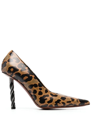 VETEMENTS drill-heel leopard-print pumps - Brown