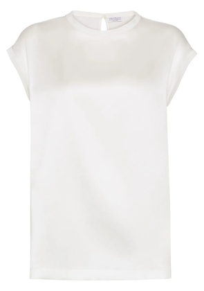 Brunello Cucinelli Monili-embellished satin T-shirt - White