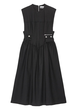 GANNI pleat-detailing midi dress - Black