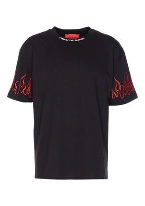 Vision Of Super embroidered-flame crew neck T-shirt - Black