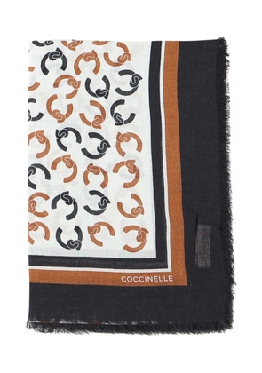Coccinelle fringed logo scarf - White