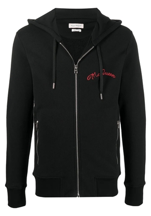 Alexander McQueen embroidered logo zip-up hoodie - Black
