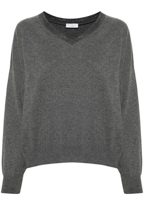 Brunello Cucinelli Monili-detail cashmere jumper - Grey