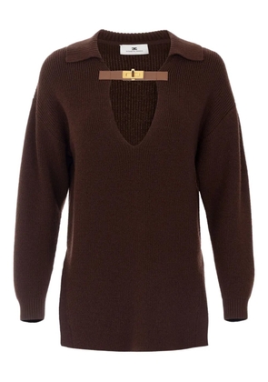 Elisabetta Franchi buckle-detail polo-collar sweater - Brown