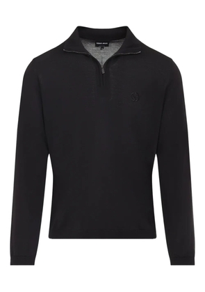 Giorgio Armani logo-embroidered polo sweater - Black