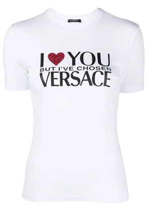 Versace crystal-embellished slogan T-shirt - White
