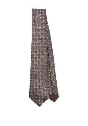 Giorgio Armani herringbone-pattern silk tie - Brown