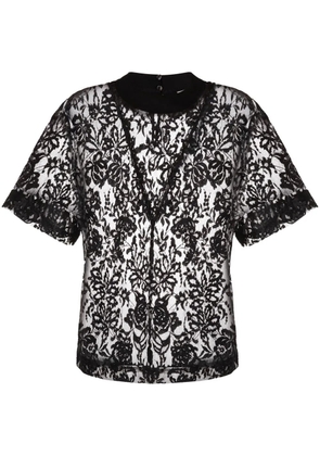Alexander McQueen floral-lace short-sleeve top - Black