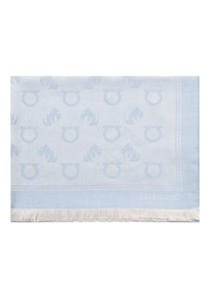 Ferragamo logo-pattern fringed scarf - Blue