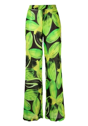 Louisa Ballou leaves-pattern wide-leg trousers - Green
