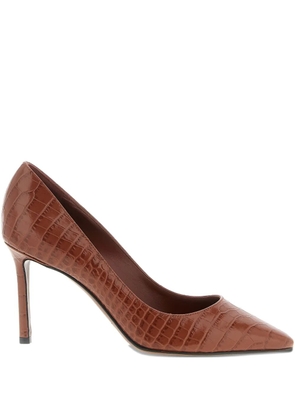 Jimmy Choo 85mm Romy crocodile-effect pointed-toe pumps - Brown