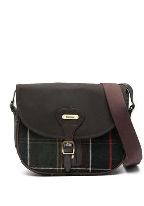 Barbour small plaid-panelled leather cross-body bag - Green
