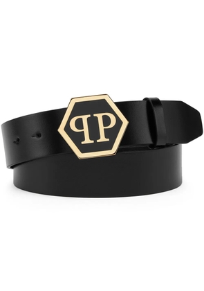 Philipp Plein Hexagon-logo leather belt - Black