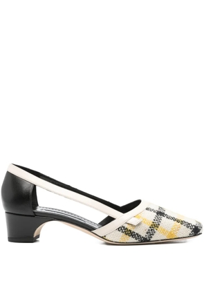 Manolo Blahnik 30mm Varro checked-pattern cut-out pumps - White