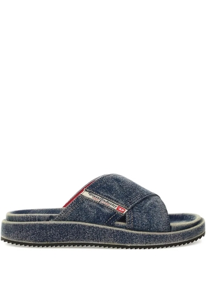 Diesel denim cross-strap slides - Blue