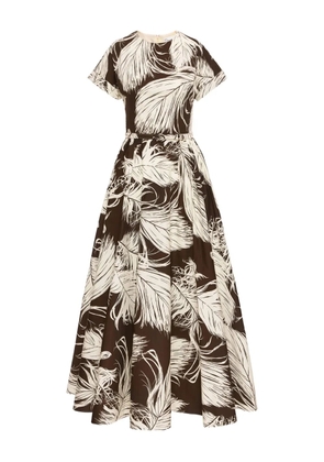 Oscar de la Renta feather-print poplin dress - Brown
