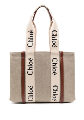 Chloé Woody linen tote bag - Neutrals