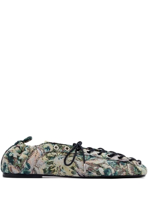 GANNI tapestry-effect eyelet-detail lace-up ballerina - Multicolour