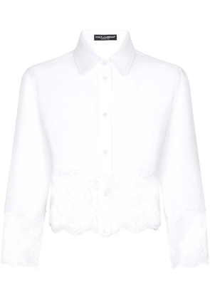 Dolce & Gabbana lace-insert cropped poplin shirt - White