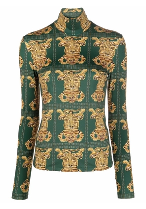 La DoubleJ tiger tile-print turtleneck top - Green