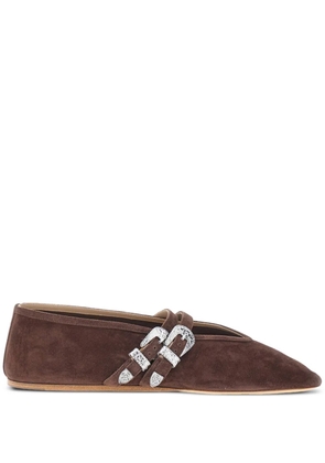 Le Monde Beryl Claudia buckled suede ballet flats - Brown