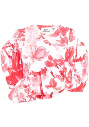 Kika Vargas puff sleeve floral-print top - Red