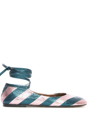 La DoubleJ striped snakeskin-effect ballerina shoes - Blue